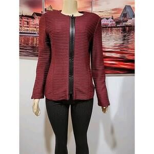 Mark Zunino Designer Jacket Size 4 Burgundy Zip Front Poly/Spandex Rib Look #7